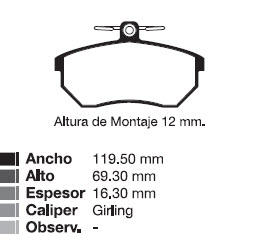 PAST VW GOLF III 2.0 GLX  95/99 / PASSAT 88/97 (discos Ventilados)  //  SEAT IBIZA 1.8 16 V 1.9 Gti / TOLEDO / CORDOBA // CHERY TIGGO DEL