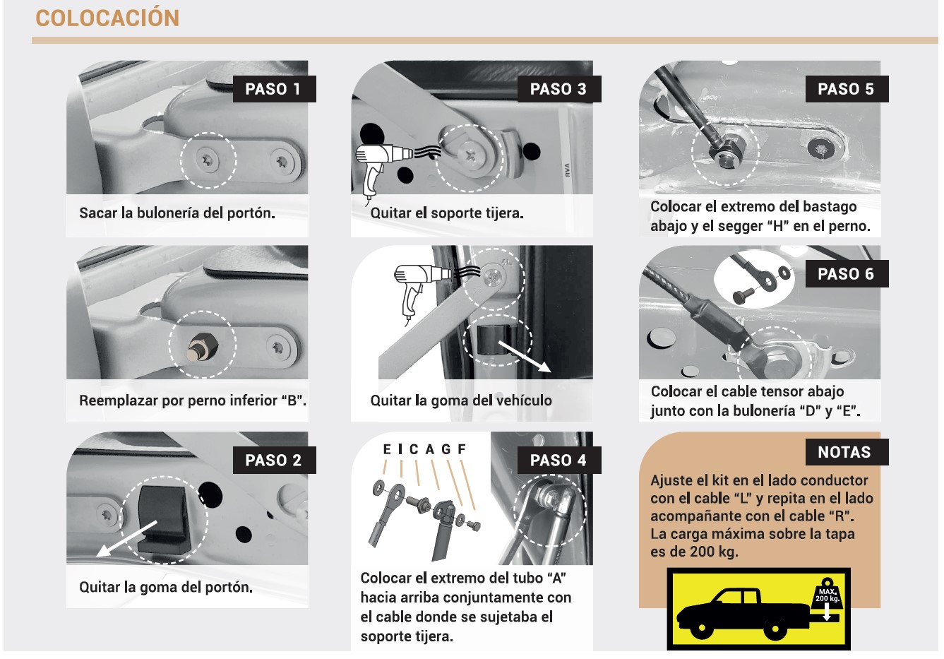 KIT RESORTE A GAS COMPUERTA TOYOTA HILUX 15/...